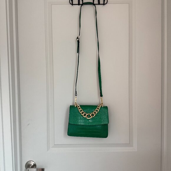 House of Harlow 1960 Croc-embossed Leather Crossbody Green - Picture 2 of 6